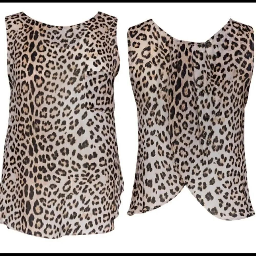 New 100% Silk Haute Hippie - Leopard Print Open Back Tank Top Sz S